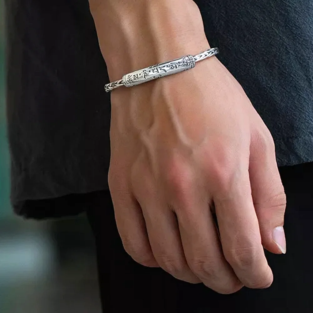 Sterling Silver Tibetan Buddhist Vintage Chinese Cuff Bangle Bracelet
